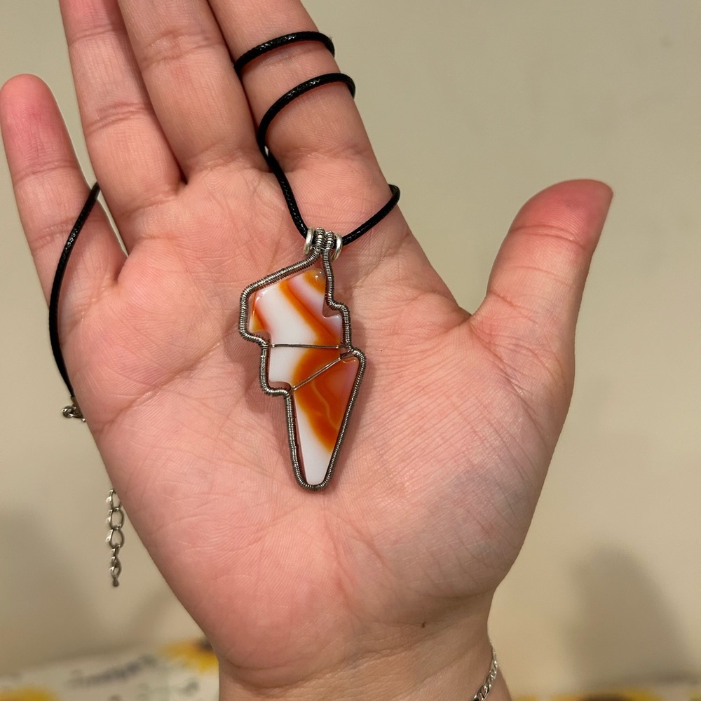 Carnelian Wire Wrapped Lightning
Bolt Necklace